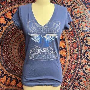Medium Gap Blue V neck top retro styling “folk rock festival” shirt